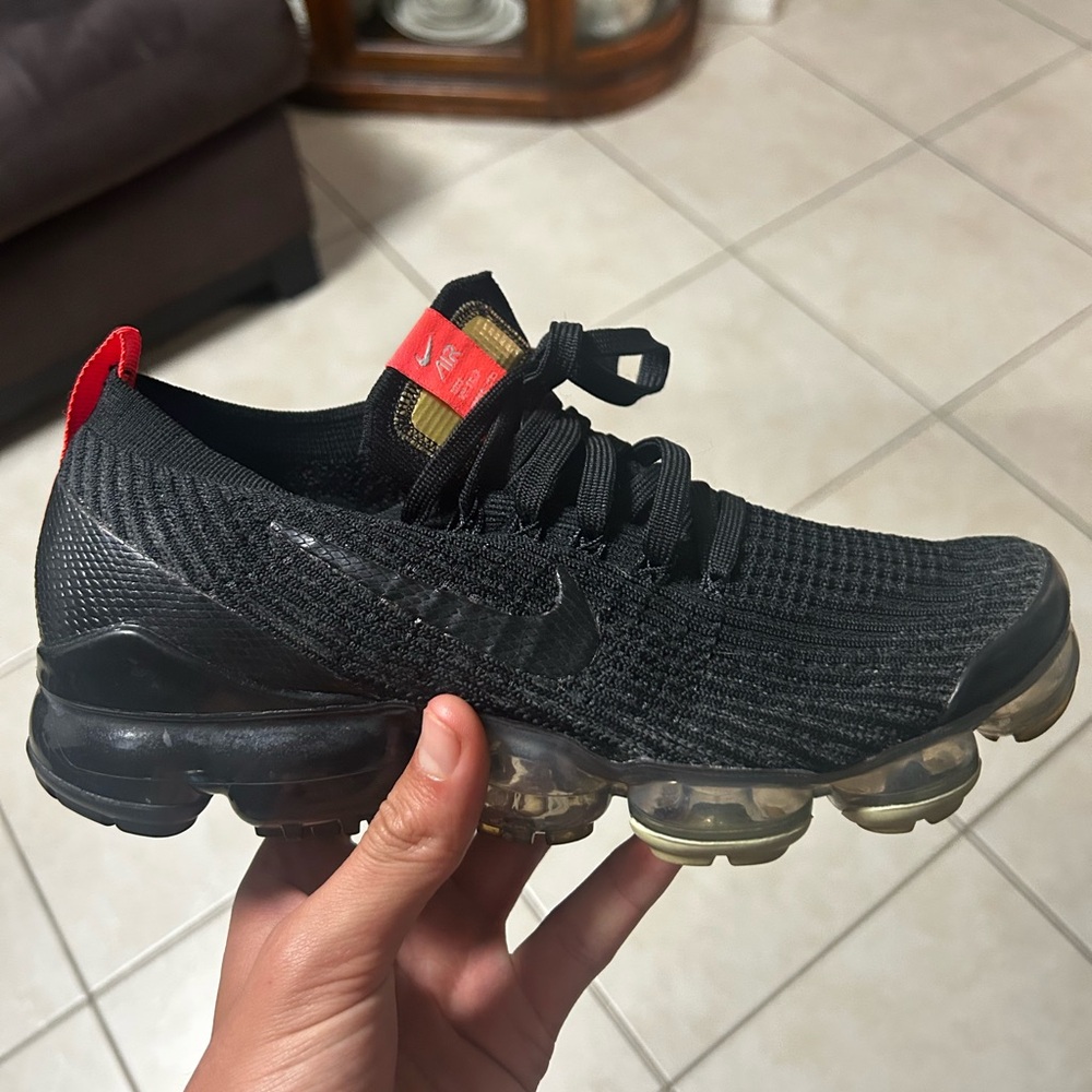 Nike Men's Black and Red VaporMax Athletic Shoes